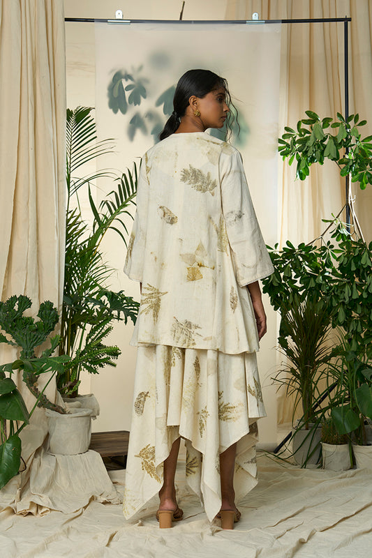 Live Leafy Khadi Kurta & Skirt Set