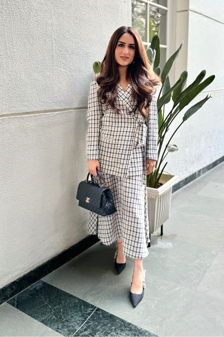 Checkmate Kala Cotton Tie Up Blazer & Skirt Set