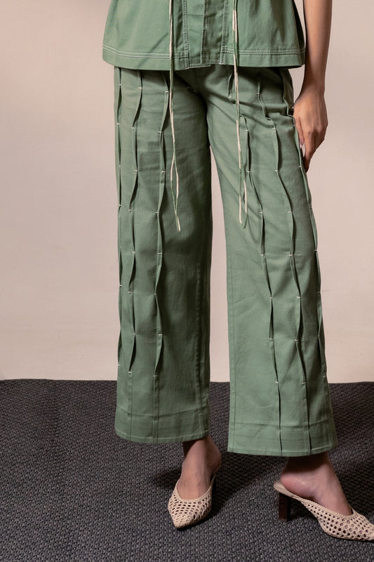 Fern Green Denim Pleated Pants
