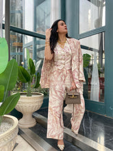 Load image into Gallery viewer, Pink Foliage 3-Piece Blazer Set with Vest & Pants