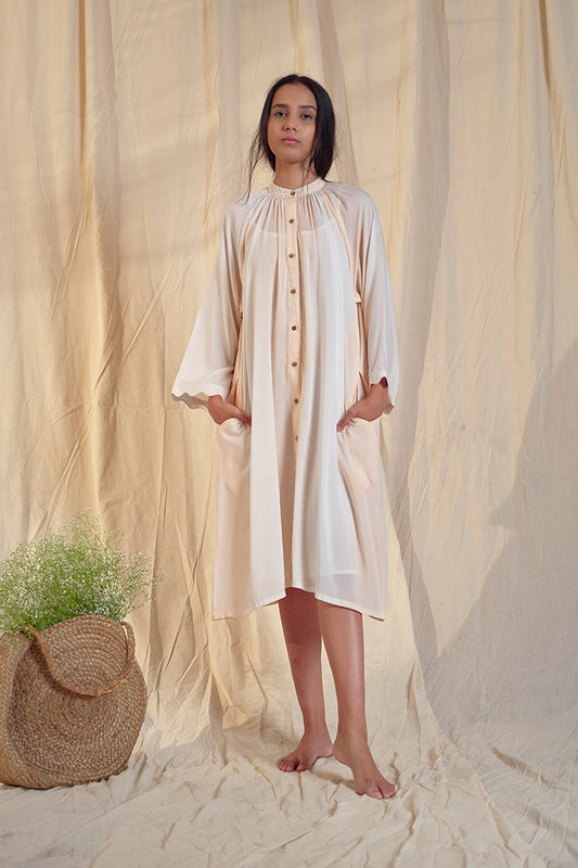 Waterfall Soya Fabric Gathered Maxi Dress