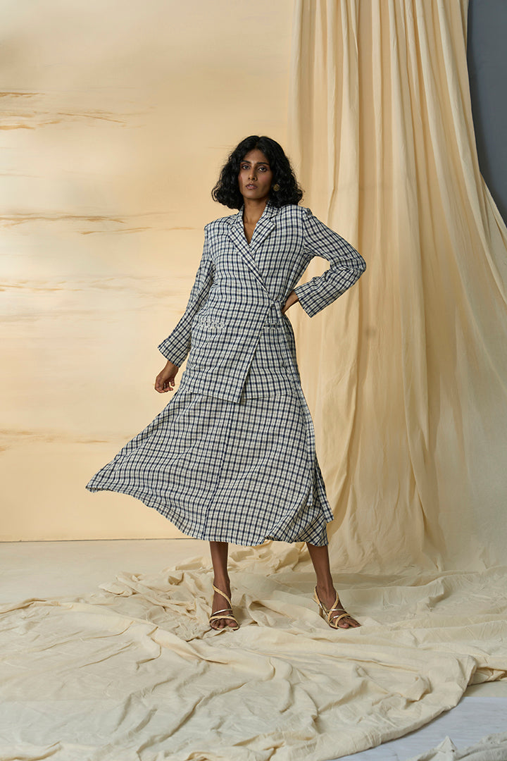 Checkmate Kala Cotton Tie Up Blazer & Skirt Set