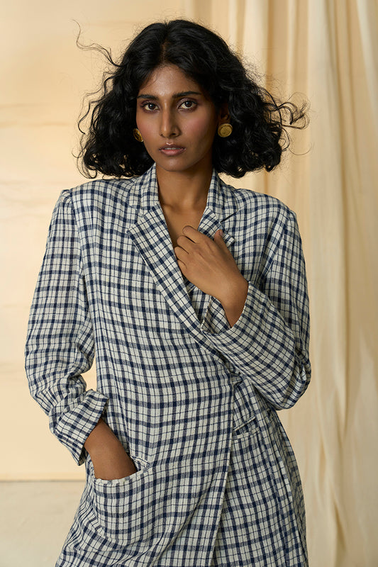 Checkmate Kala Cotton Tie Up Blazer & Skirt Set