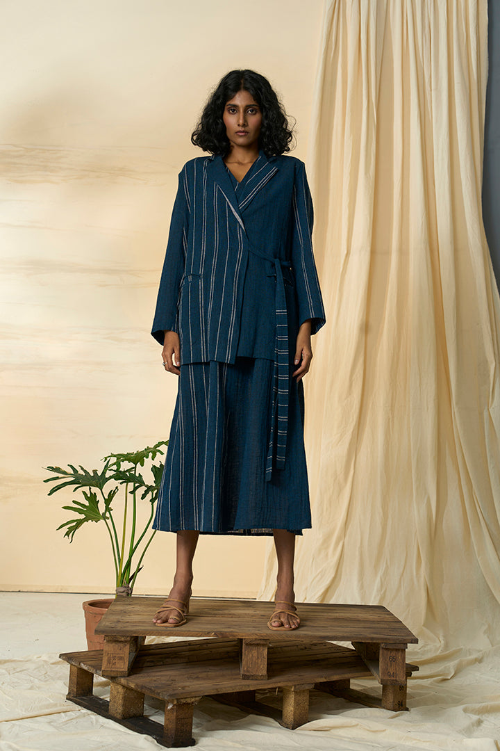 Cobalt Kala Cotton Tie Up Blazer