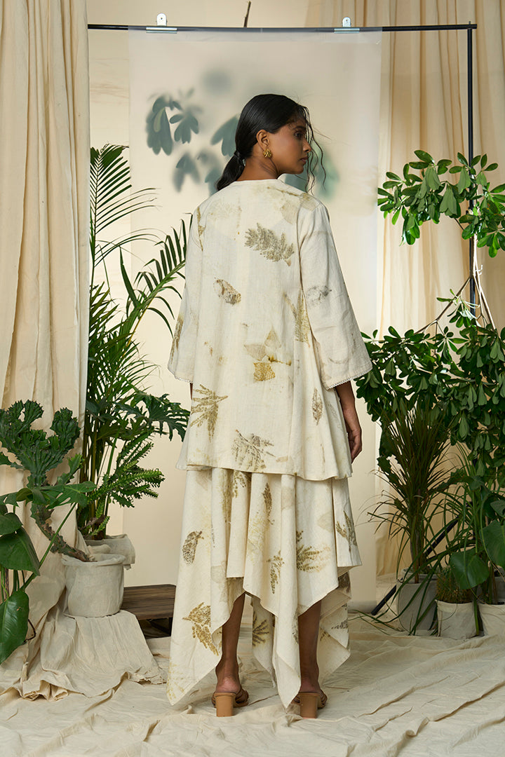 Live Leafy Khadi Kurta & Skirt Set