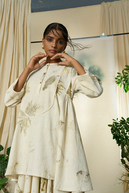 Live Leafy Khadi Kurta & Skirt Set