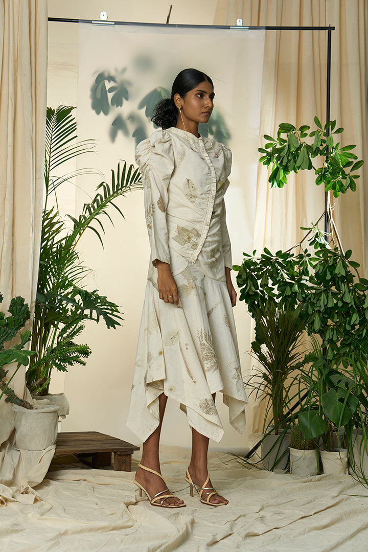 Live Leafy Khadi Pleated Dress