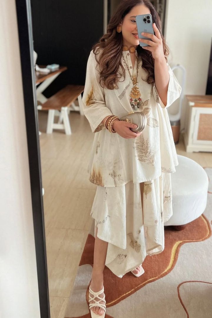 Live Leafy Khadi Kurta & Skirt Set