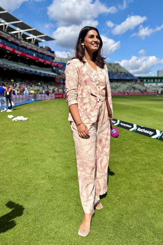 Pink Foliage 3-Piece Blazer Set with Vest & Pants