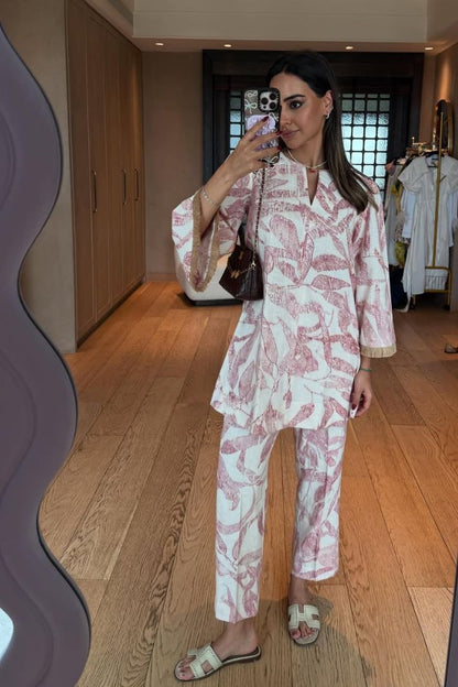 Pink Foliage Kurta & Pants Set