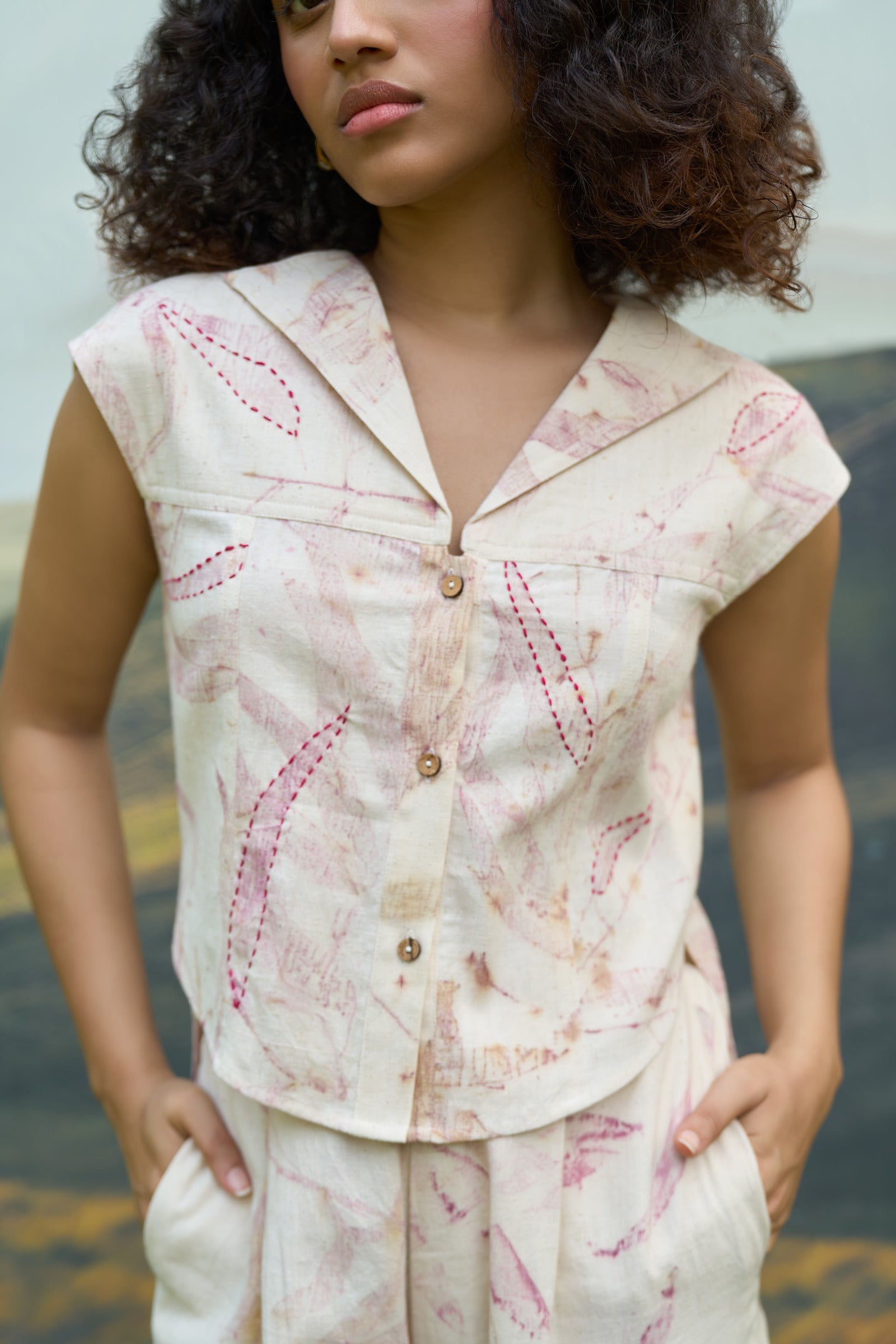 Pink Foliage Top & Pants Set