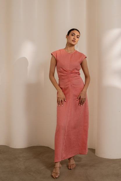 Dawn Orange Cinched Dress