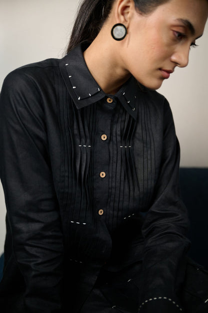 Ebony Black Pintucks Shirt