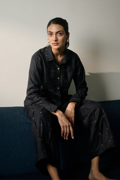 Ebony Black Pintucks Shirt