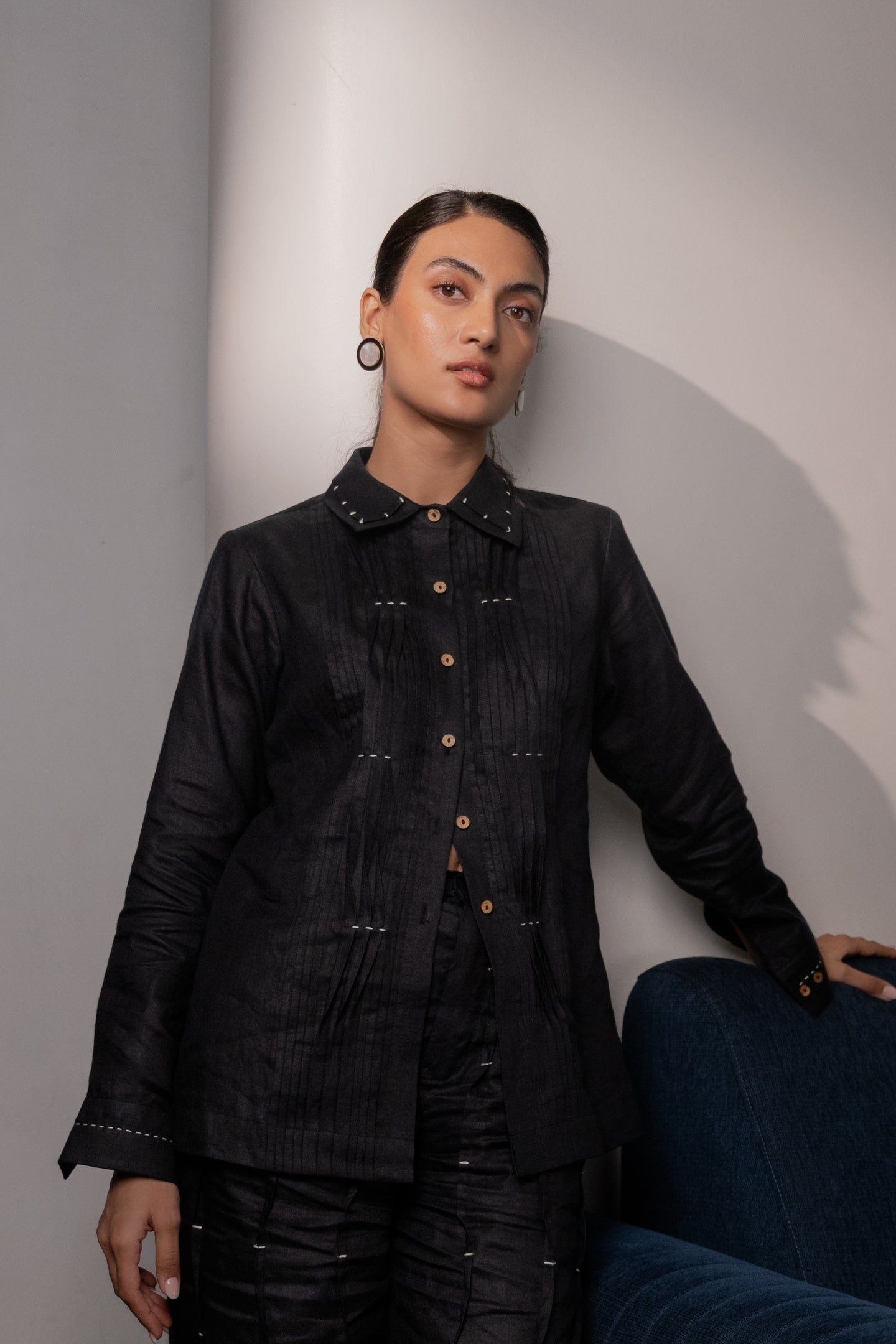 Ebony Black Pintucks Shirt