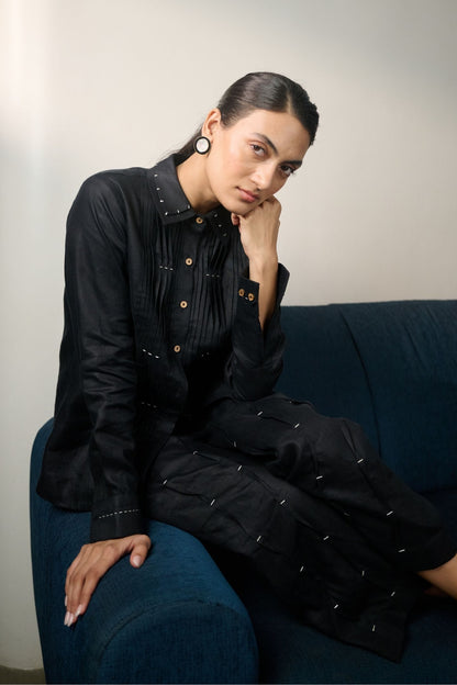 Ebony Black Pintucks Shirt