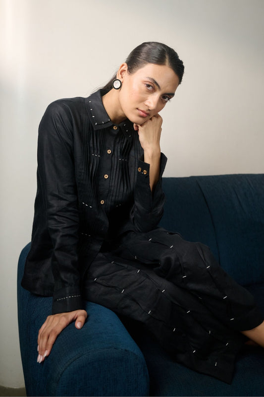 Ebony Black Pintucks Shirt