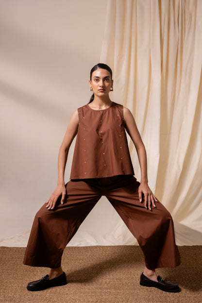 Ether Brown Sleeveless Top