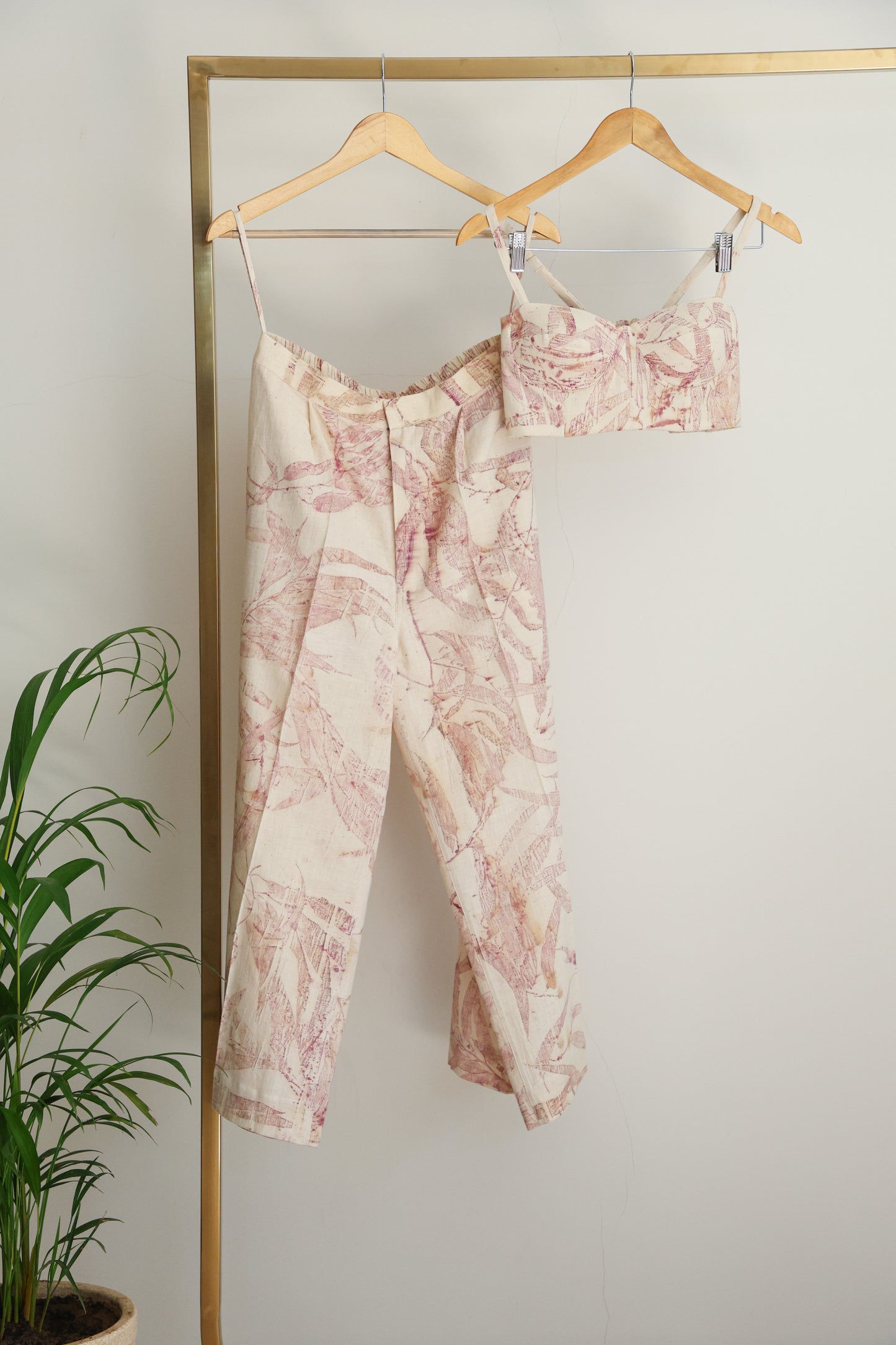 Pink Foliage 3-Piece Blazer Set with Bralette & Pants