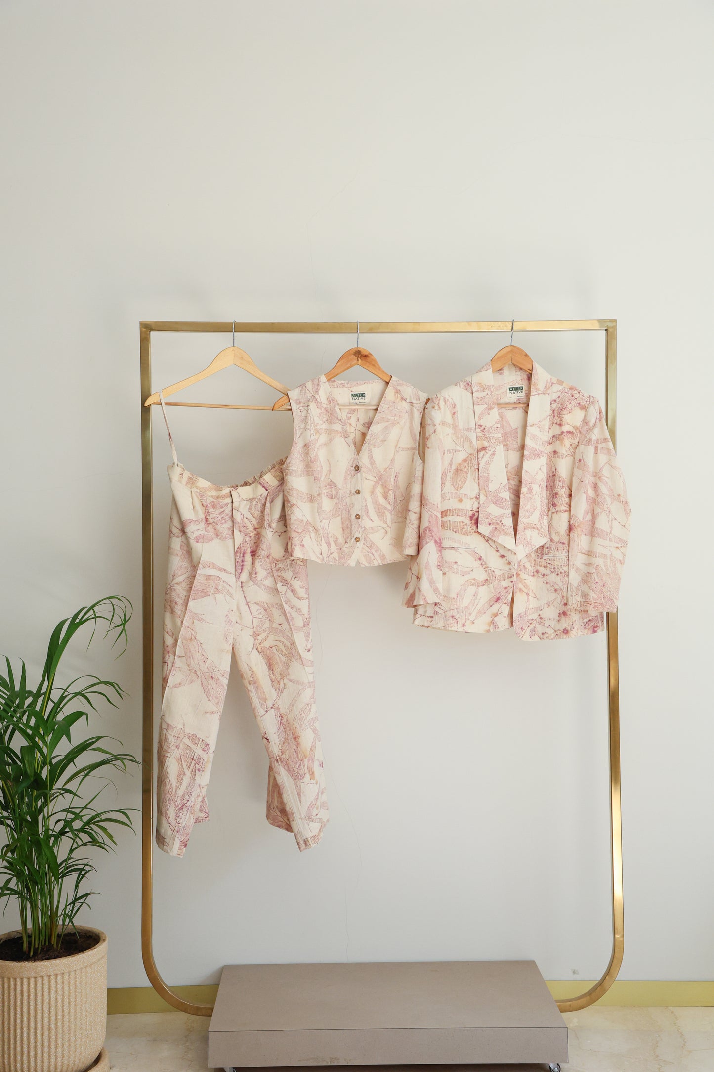 Pink Foliage Vest & Flared Pants Set