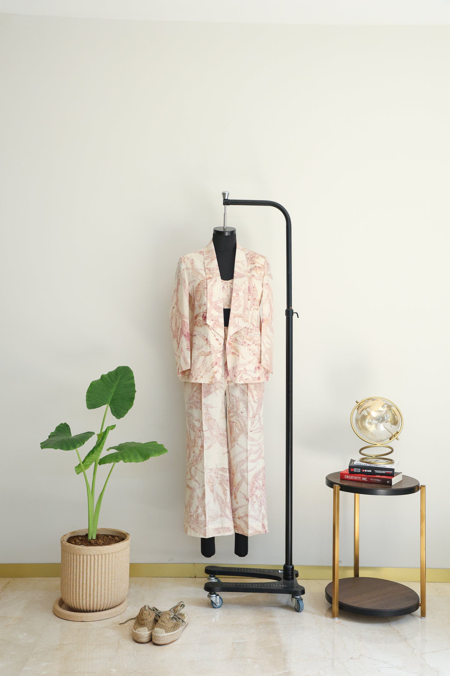 Pink Foliage 3-Piece Blazer Set with Vest & Pants