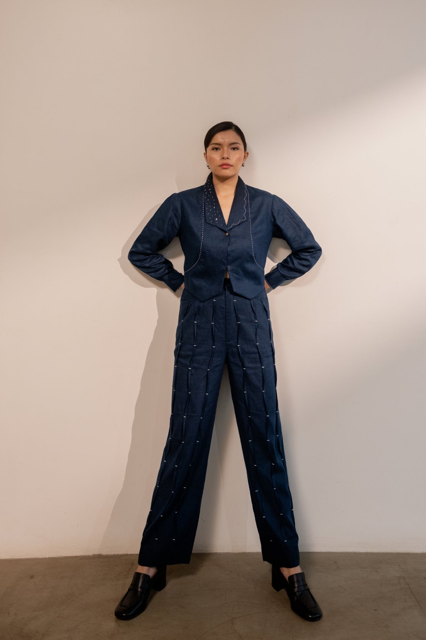 Moraine Blue Pleated Pants