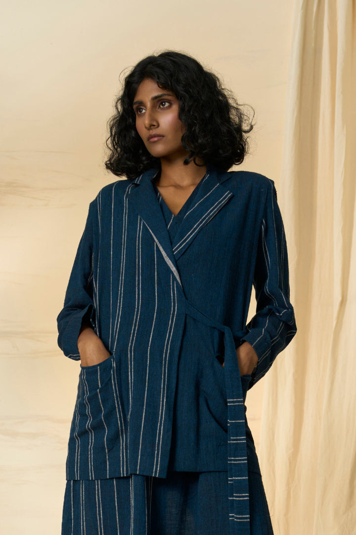 Cobalt Kala Cotton Tie Up Blazer