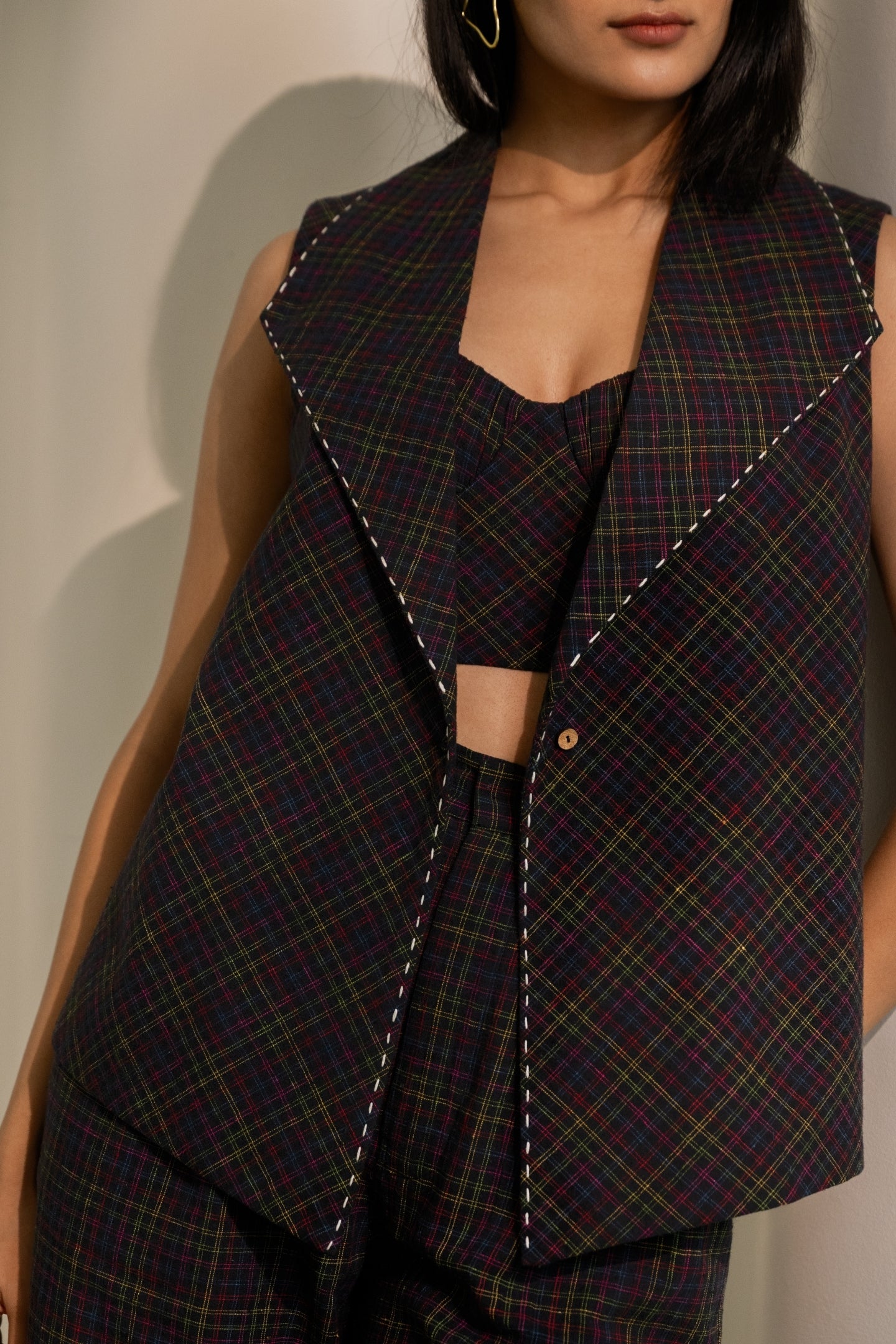 Prism Blazer Top - Black Coloured Checks