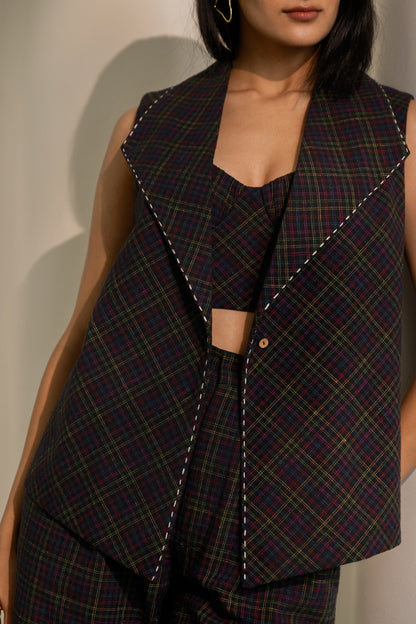Prism Blazer Top - Black Coloured Checks