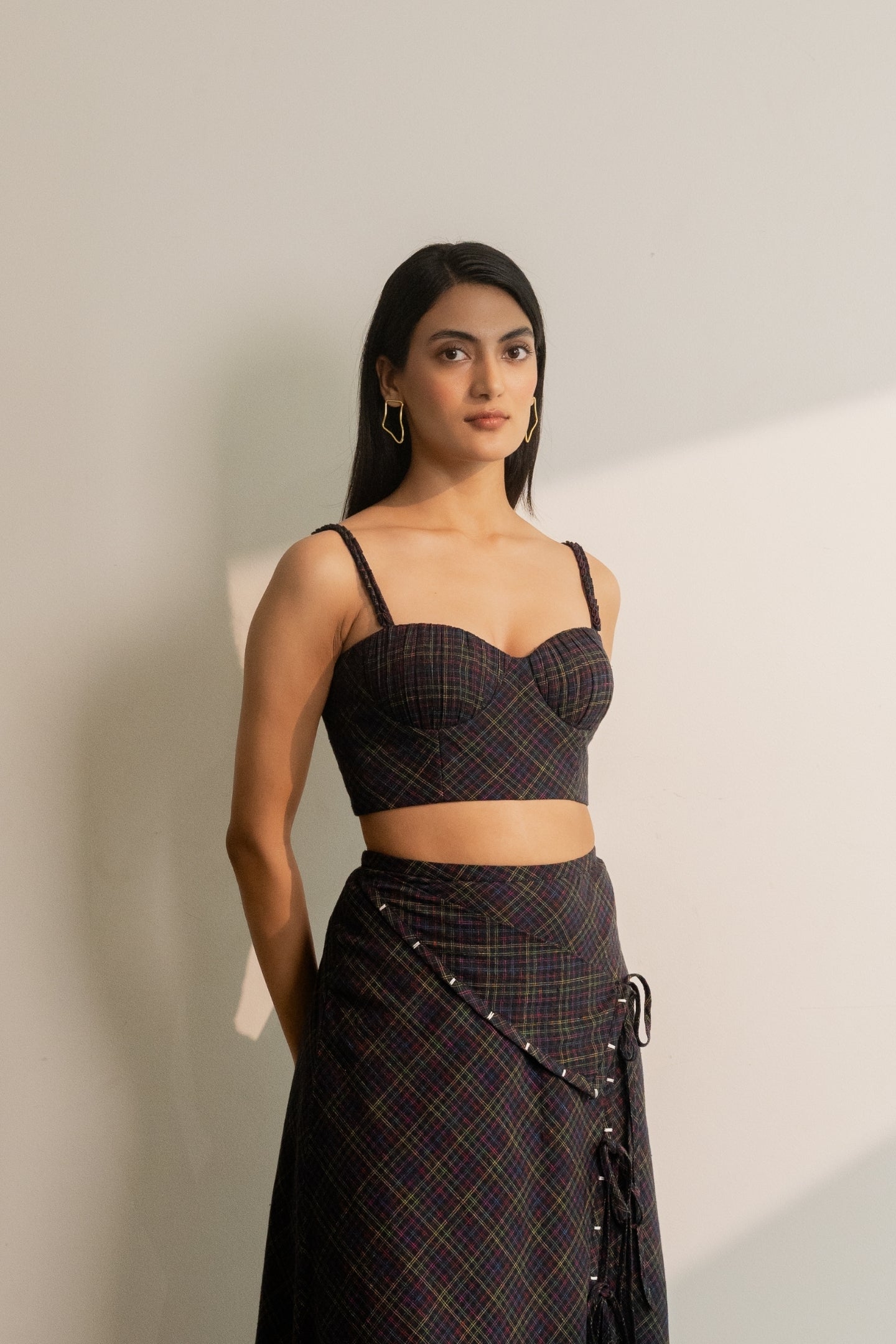 Prism Bralette Top - Black Coloured Checks