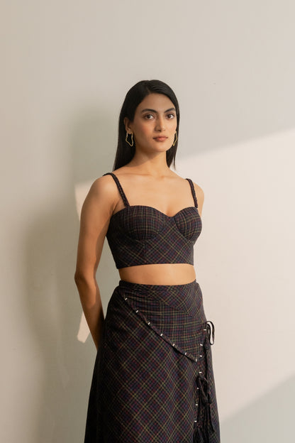 Prism Bralette Top - Black Coloured Checks