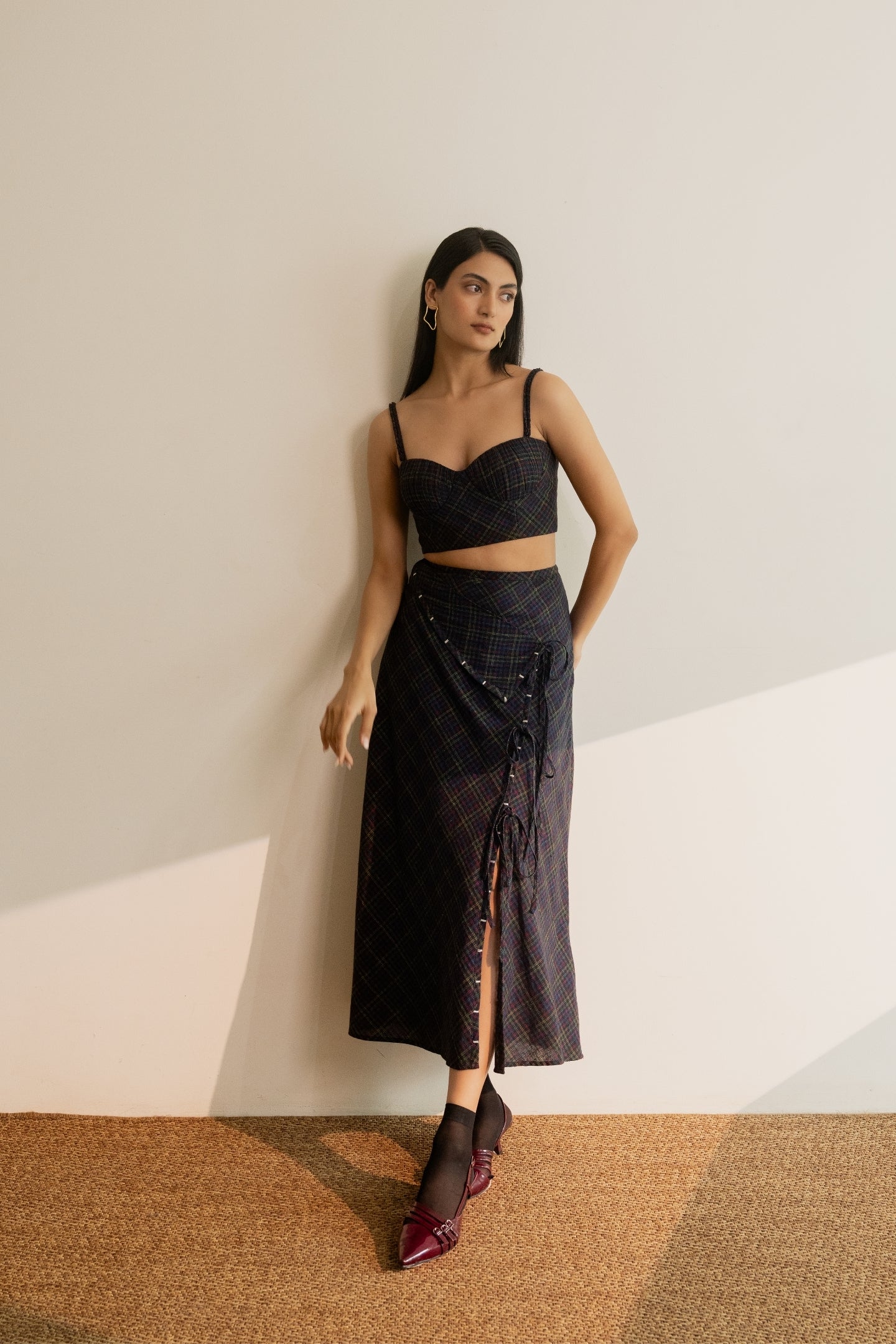 Prism Tie Up Skirt - Black Coloured Checks