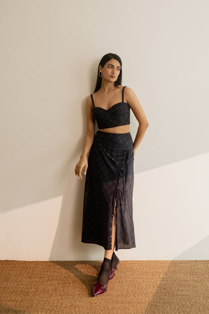 Prism Tie Up Skirt - Black Coloured Checks