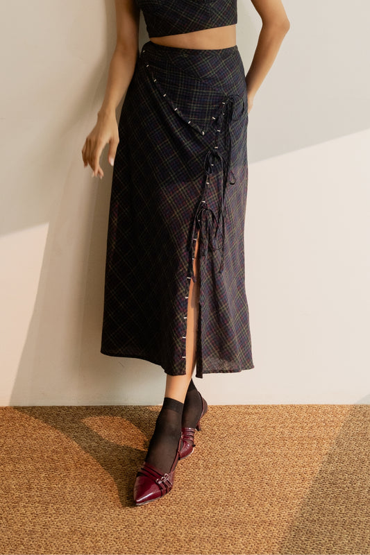 Prism Tie Up Skirt - Black Coloured Checks