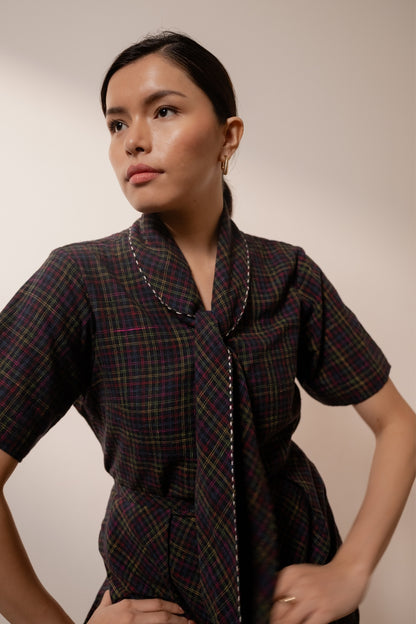 Prism Tie Up Top - Black Coloured Checks