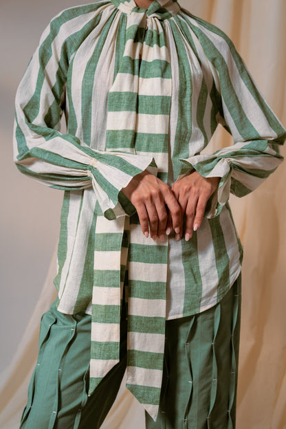 Sage Green Stripes Scarf Top