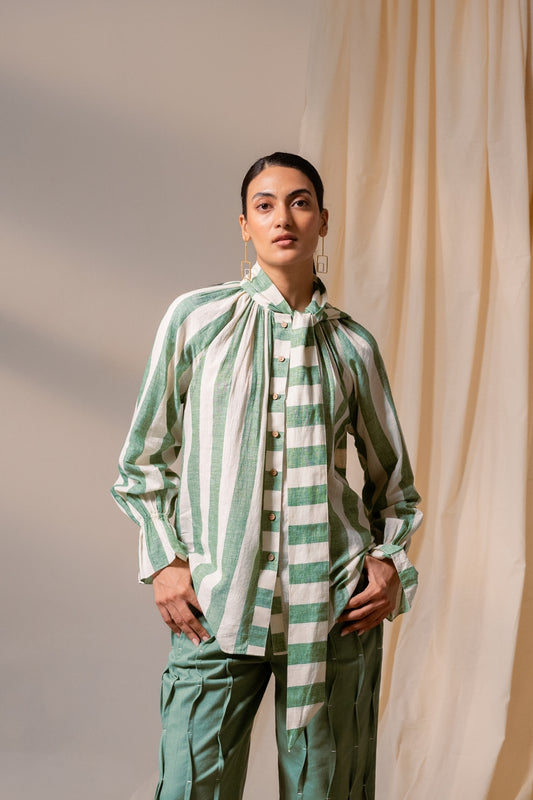 Sage Green Stripes Scarf Top