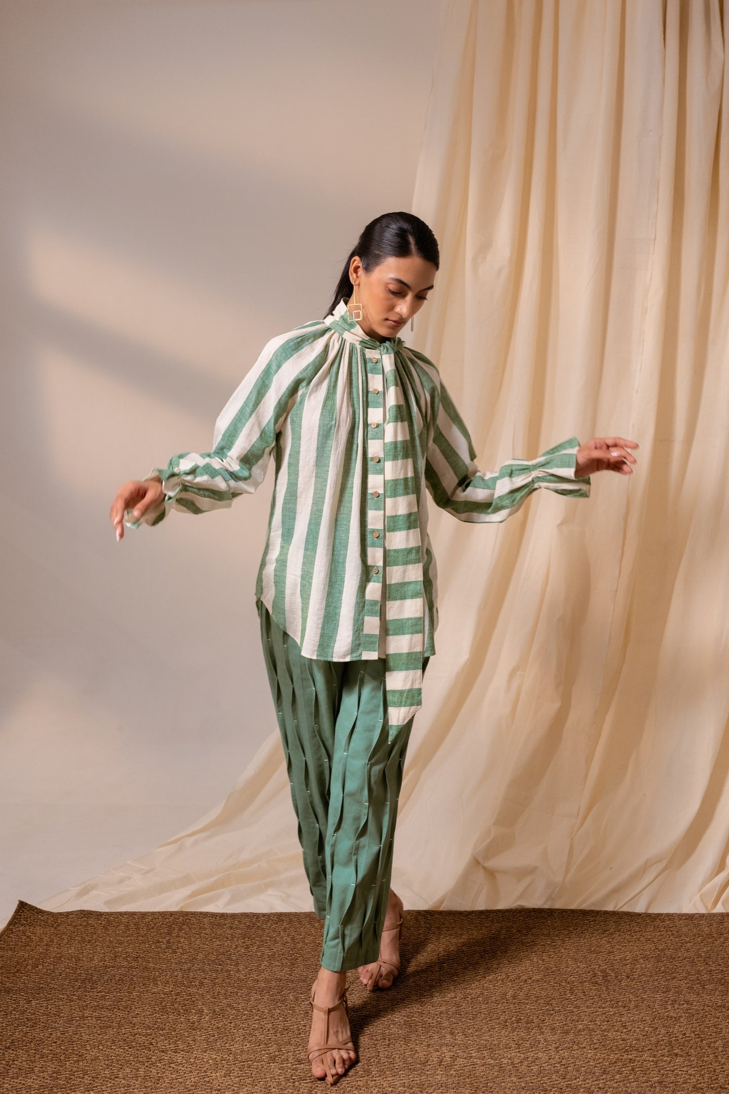 Sage Green Stripes Scarf Top