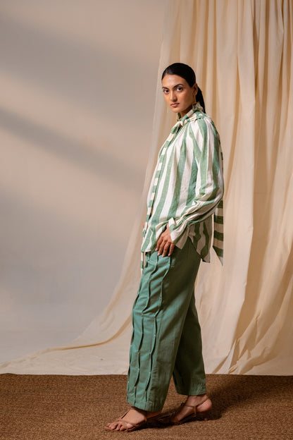 Sage Green Stripes Scarf Top