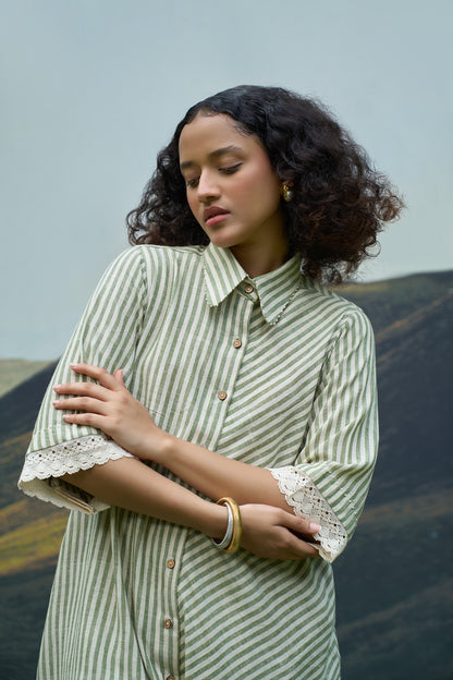 Moss Striped Tent Shirt Dress