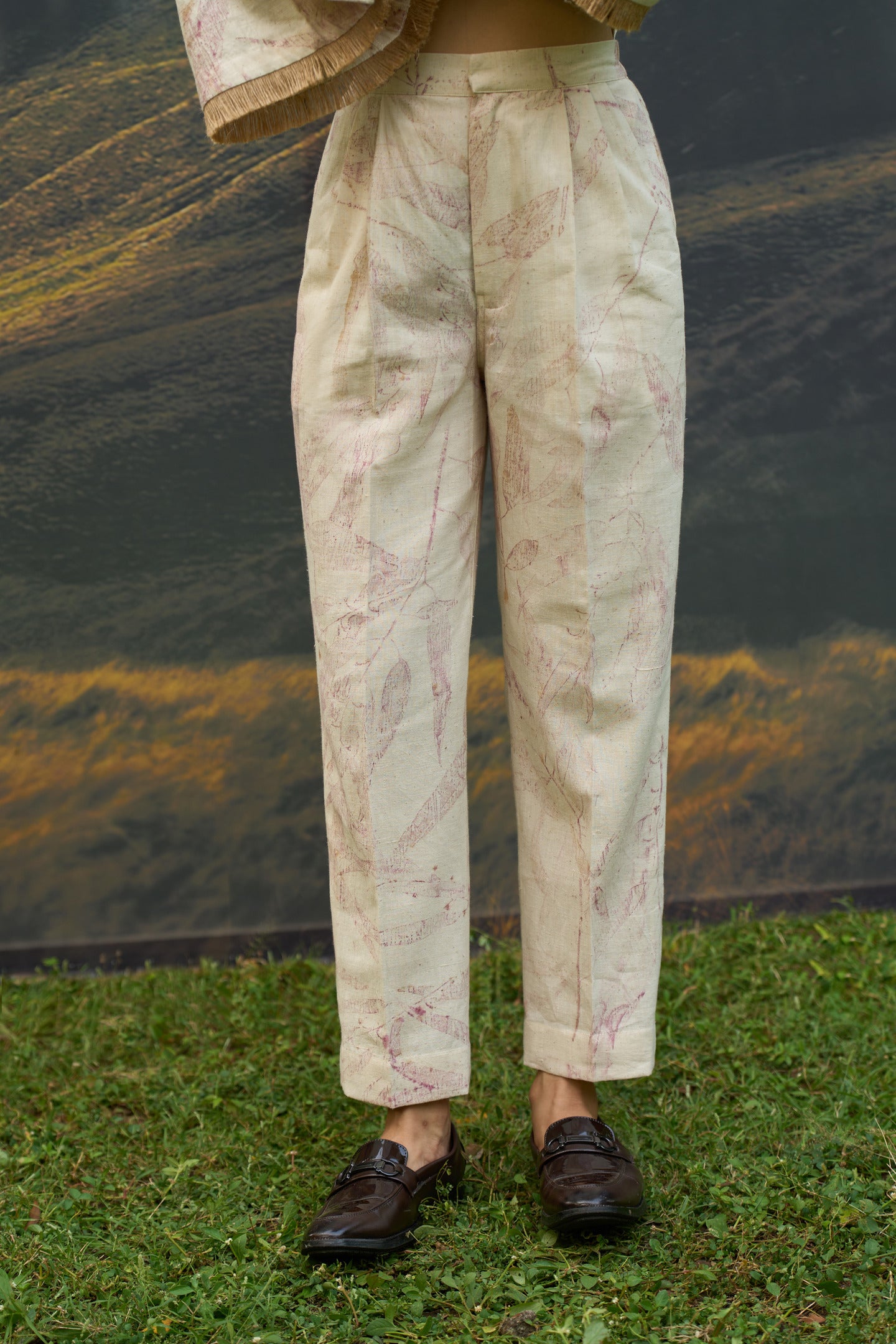 Pink Foliage Straight Pants