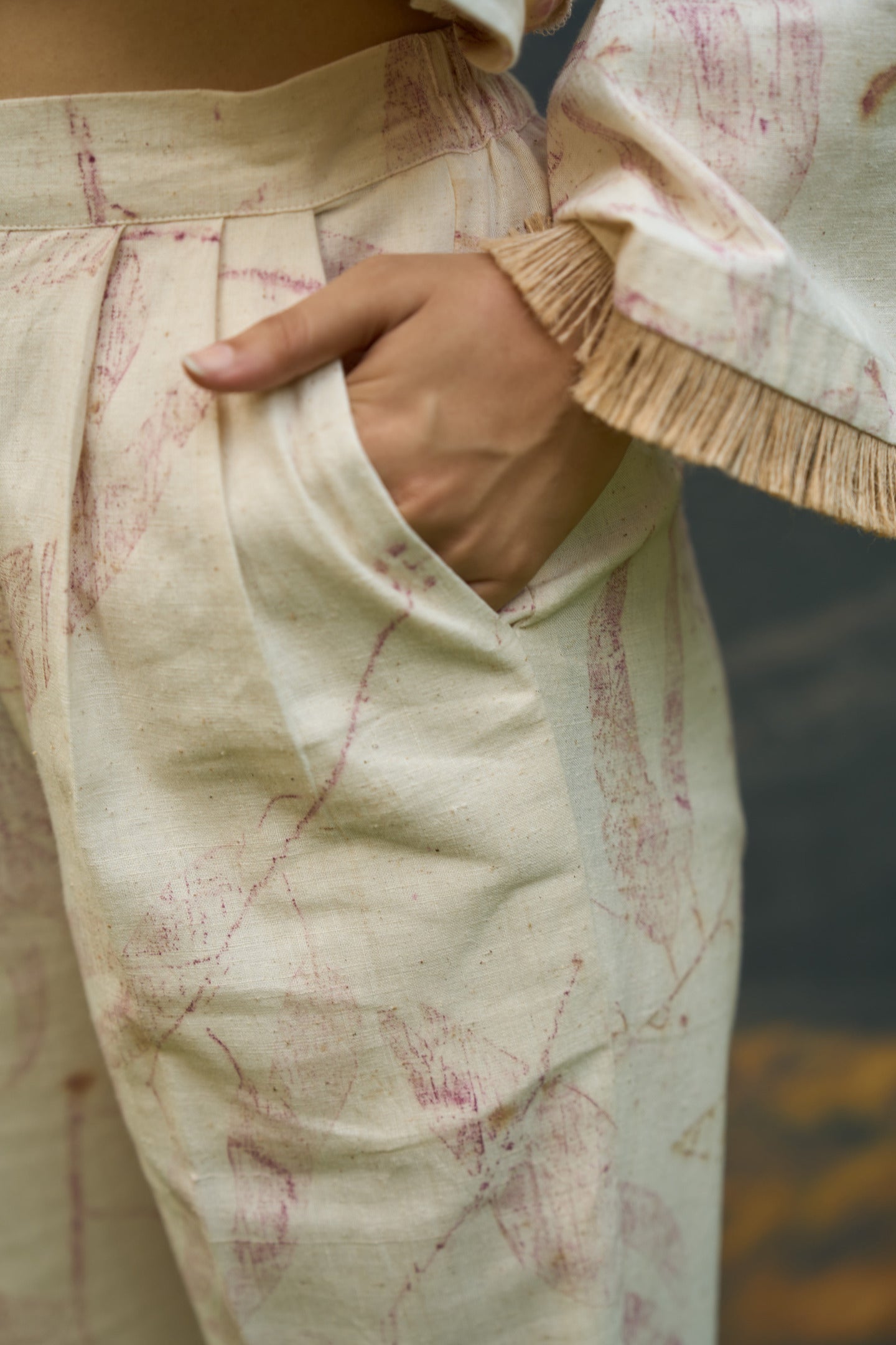 Pink Foliage Straight Pants