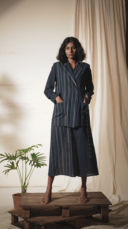 Cobalt Kala Cotton Tie Up Blazer