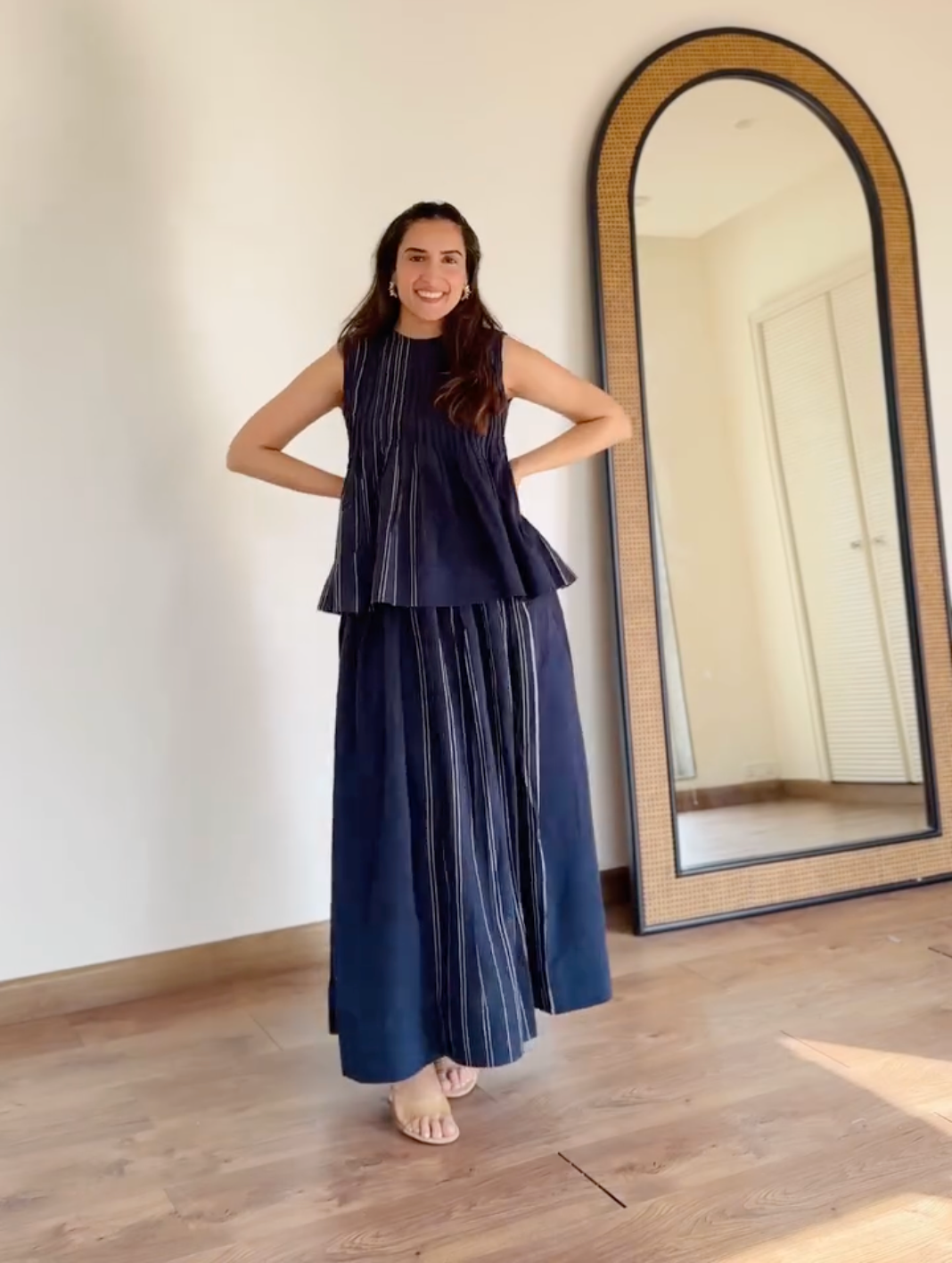 Cobalt Sleeveless Pintucks Top & Skirt Set