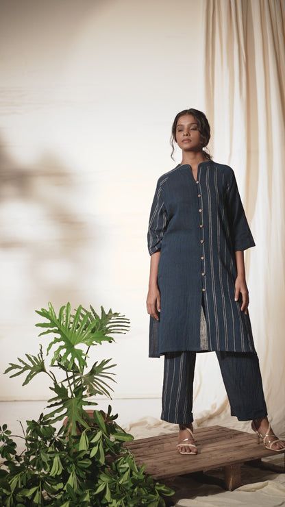 Cobalt Kala Cotton Long Shirt & Trousers Set