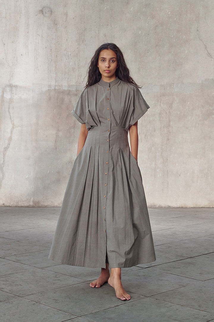 Grey Organic Cotton Structured Maxi Dress – Alternative