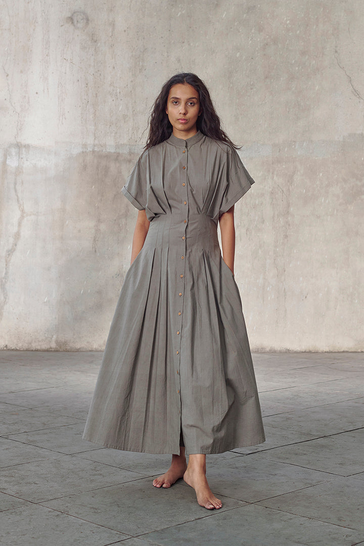 Grey Organic Cotton Structured Maxi Dress