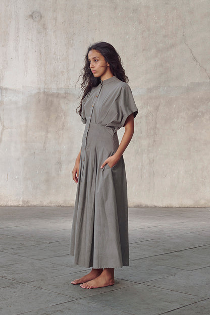 Grey Organic Cotton Structured Maxi Dress