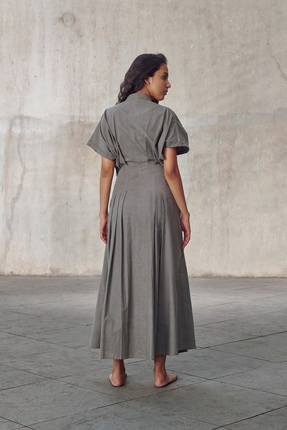 Grey Organic Cotton Structured Maxi Dress